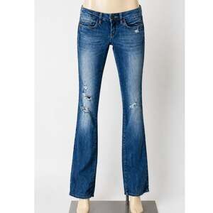 Blank NYC High Cuff Straight Medium Wash Distressed Jeans Low Rise Stretch 24